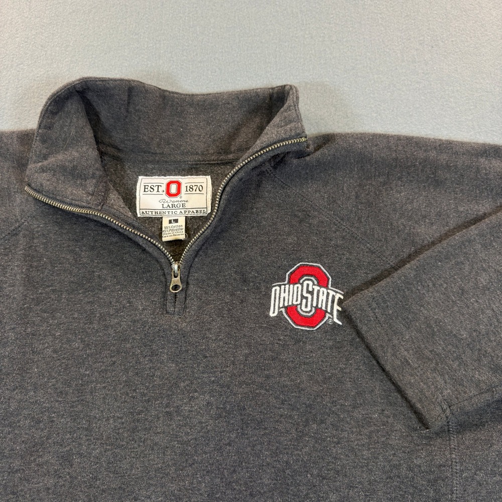 Ohio State Buckeyes Womens Quarter Zip Fleece Pullover Heather Grey Large OSU